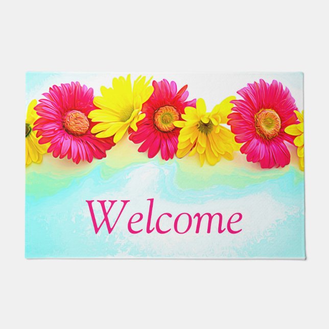Watercolor Daisies Welcome Mat (Front)