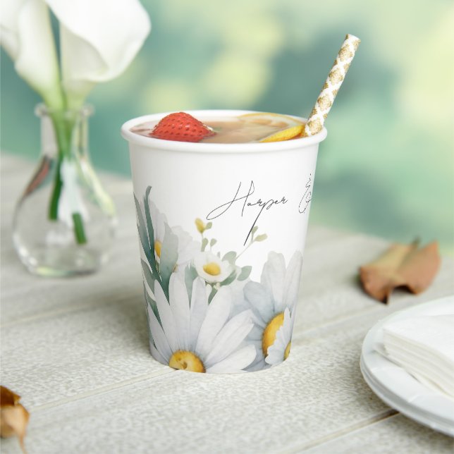 Watercolor daisies wildflower  paper cups (Insitu)
