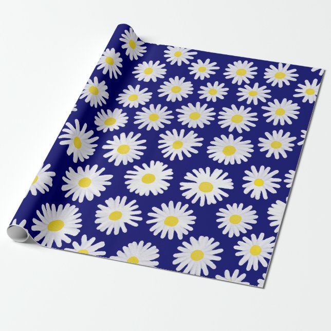 Watercolor Daisies Wrapping Paper (Unrolled)