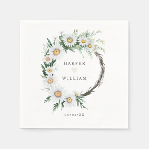 Watercolor Daisies wreath wedding Napkin