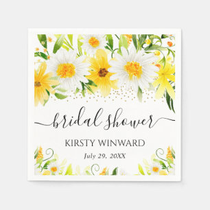 Watercolor Daisies & Yellow Flowers Bridal Shower Napkin