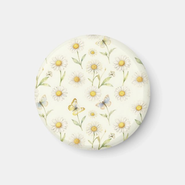 Watercolor Daisy and Butterfly Meadow Pattern Magnet (Front)