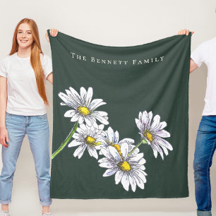 Watercolor Daisy Boho Family Christmas Gift Fleece Blanket