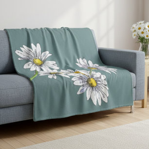 Watercolor Daisy Boho Family Christmas Gift Fleece Blanket
