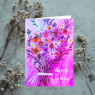 Watercolor Daisy Bouquet Custom HAPPY BIRTHDAY Card
