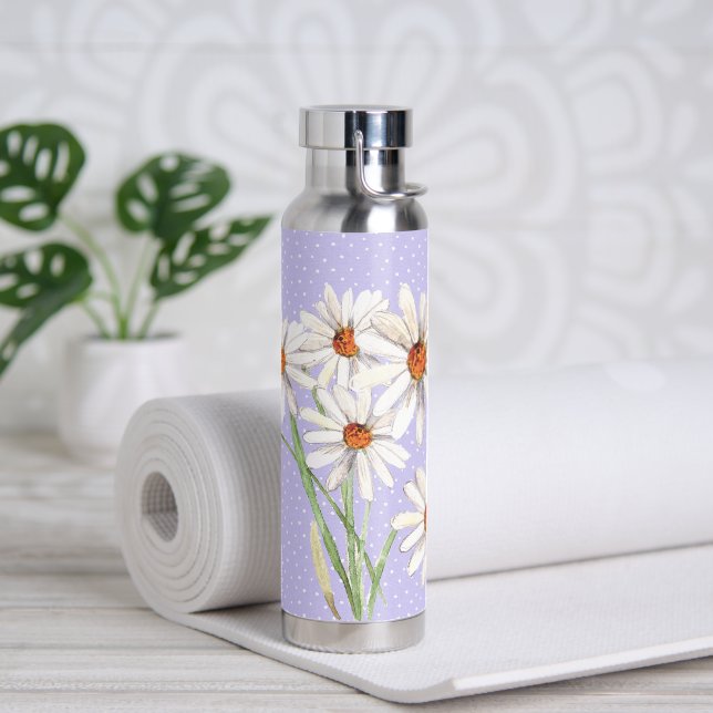 Watercolor Daisy Bouquet On Dots  Water Bottle (Yoga)