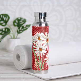 Watercolor Daisy Bouquet On Quilted Dots  Water Bottle