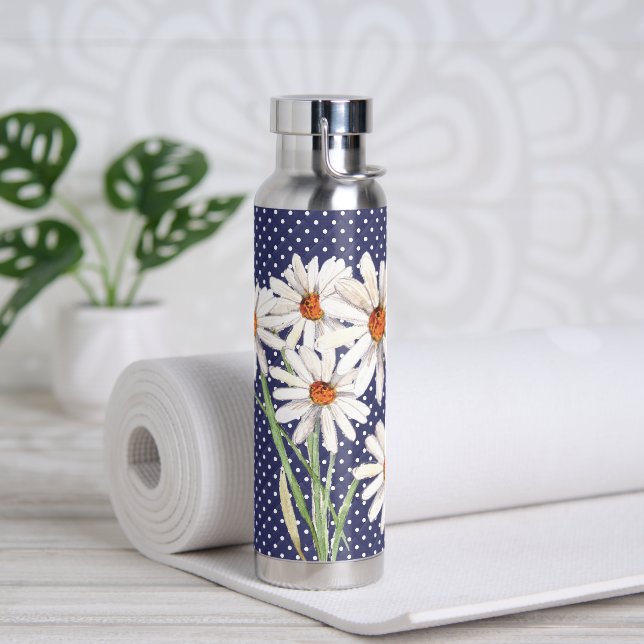Watercolor Daisy Bouquet On Quilted Dots Water Bottle (Yoga)