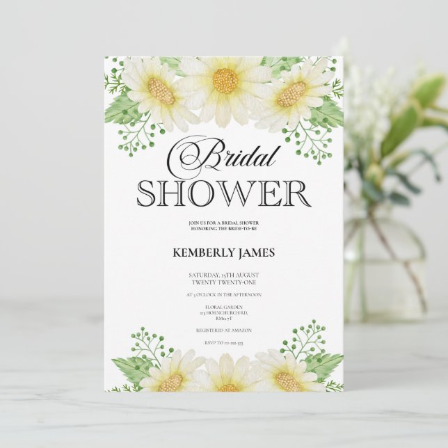 Watercolor Daisy Bridal Shower Invitation (Standing Front)