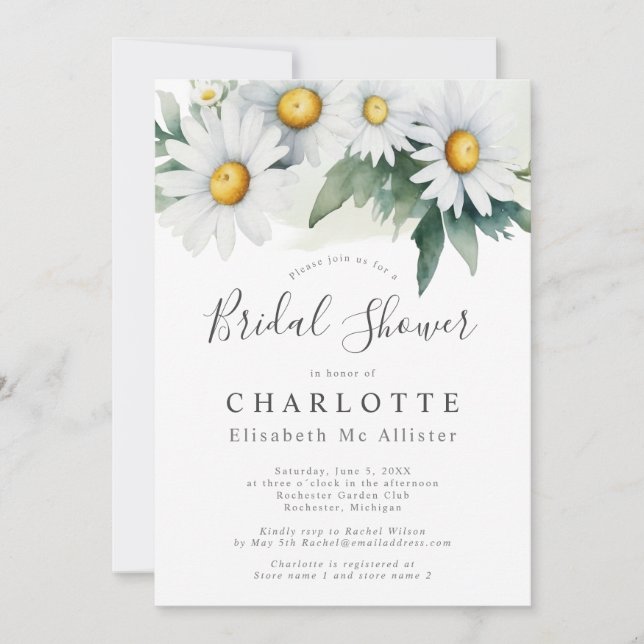 Watercolor daisy bridal shower invitation (Front)