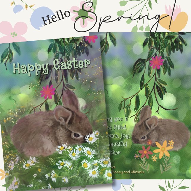 Watercolor Daisy Bunny Hand Painted Holiday Card (Watercolor Daisy Bunny Hand Painted Holiday Card)