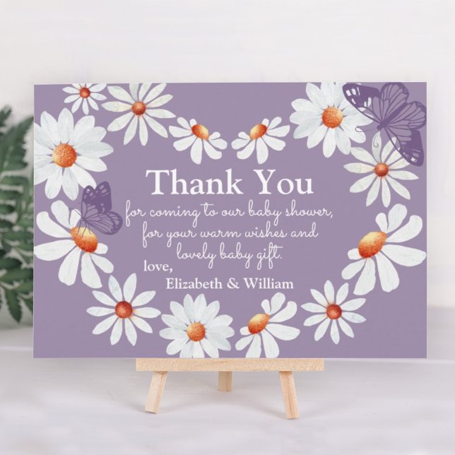 Watercolor Daisy & Butterfly Baby Shower Thank You Card (Creator Uploaded)