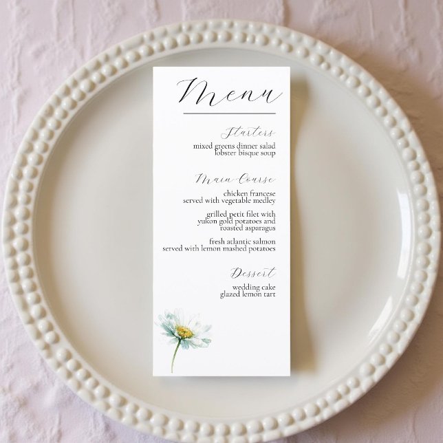Watercolor Daisy Elegant Floral Wedding Menu (Creator Uploaded)