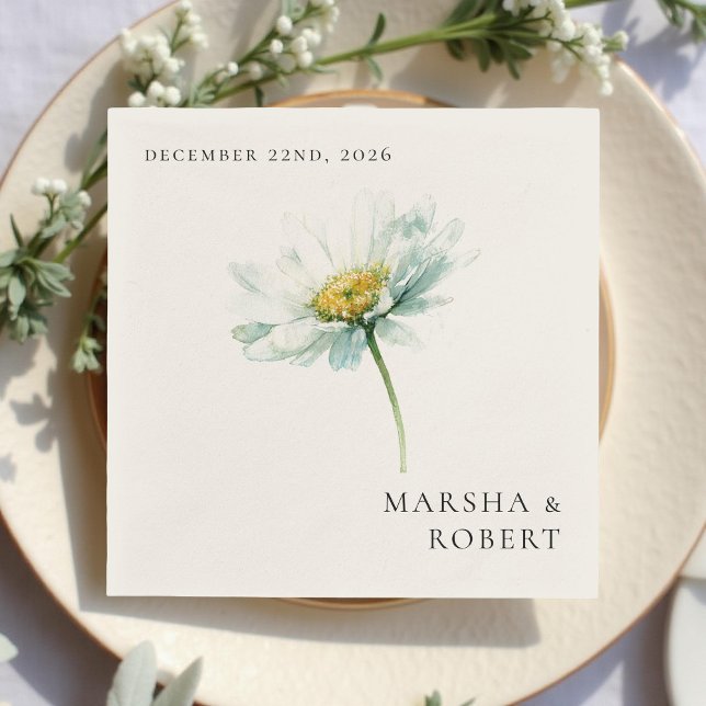 Watercolor Daisy Elegant Floral Wedding Napkin (Creator Uploaded)