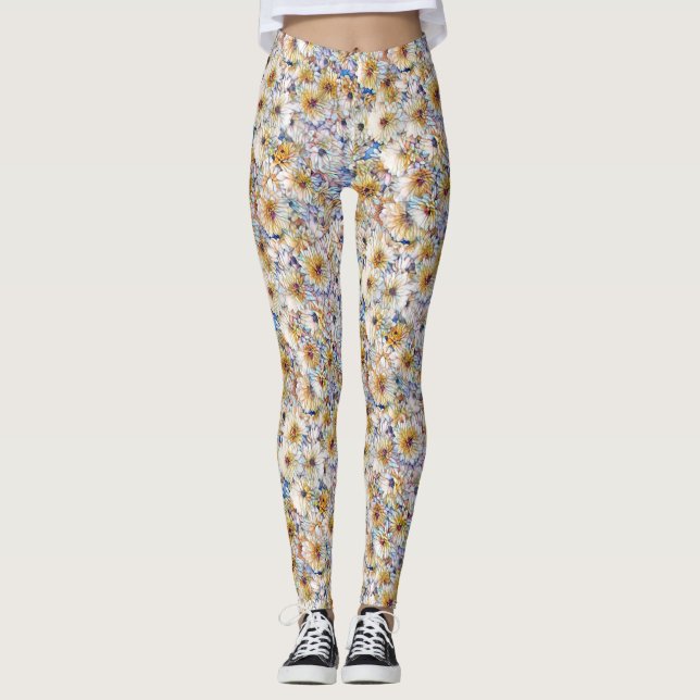 watercolor daisy explosion leggings (Front)