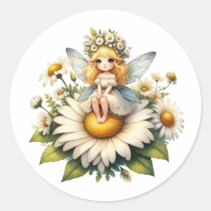 Watercolor Daisy Fairy Classic Round Sticker