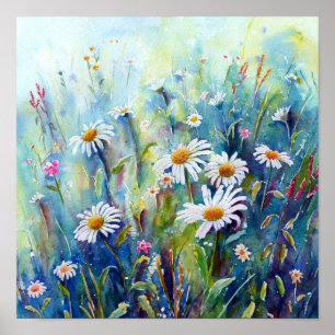 Watercolor Daisy Field Poster
