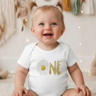 Watercolor daisy first, one baby bodysuit