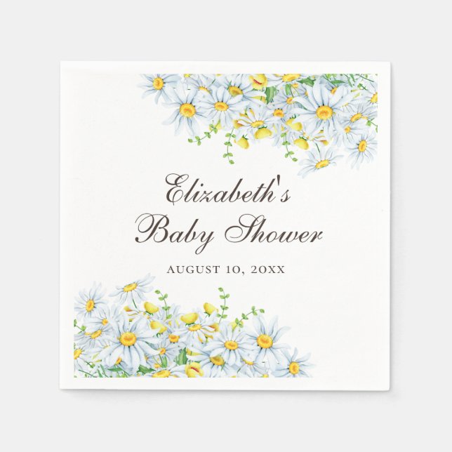 Watercolor daisy flower. Rustic floral baby shower Napkin (Front)