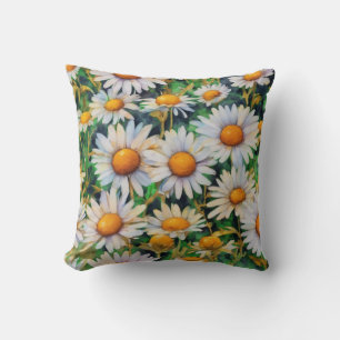 Watercolor Daisy Flowers Garden Cushion