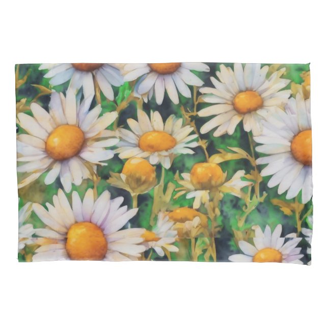 Watercolor Daisy Flowers Garden Pillowcase (Front)
