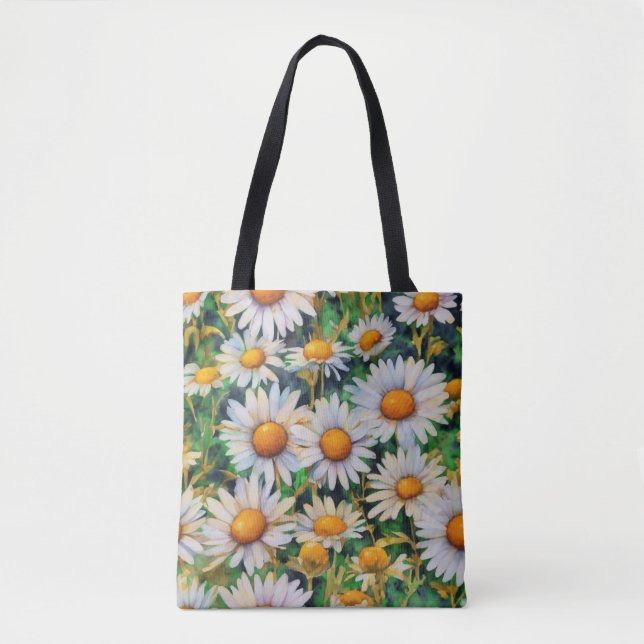 Watercolor Daisy Flowers Garden Tote Bag (Front)