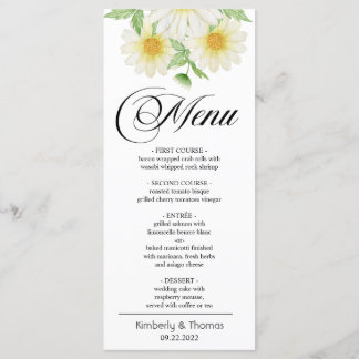 Watercolor Daisy Flowers Wedding Dinner Menu