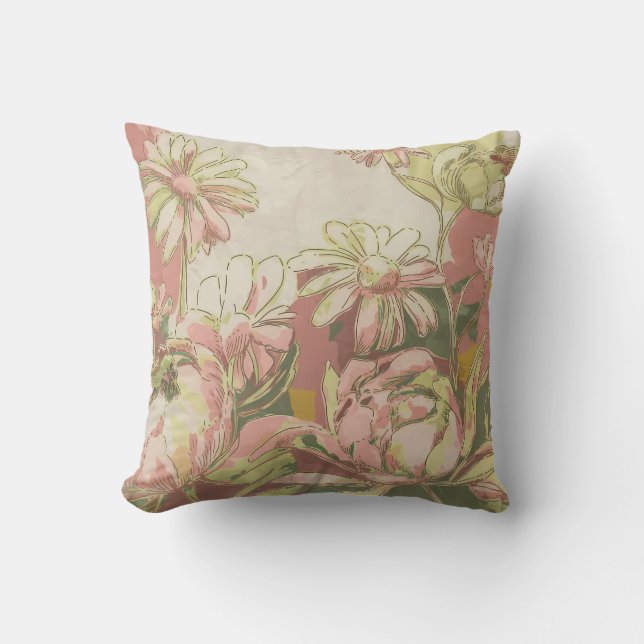 Watercolor Daisy Garden Spring Pastel  Cushion (Front)