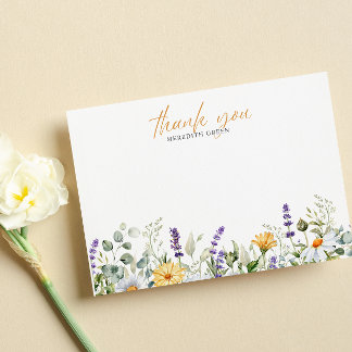  Watercolor Daisy Lavender THANK YOU note from  Card