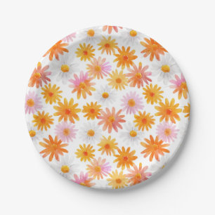 Watercolor Daisy Pattern Pastel Baby Shower Paper Plate