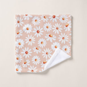 Watercolor Daisy Pattern Pink Blush Background  Wash Cloth
