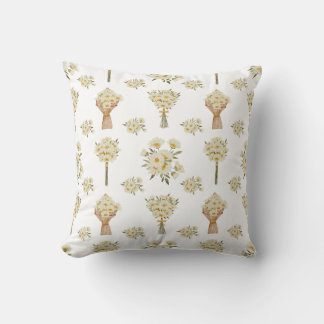 Watercolor Daisy Print Pattern Cushion
