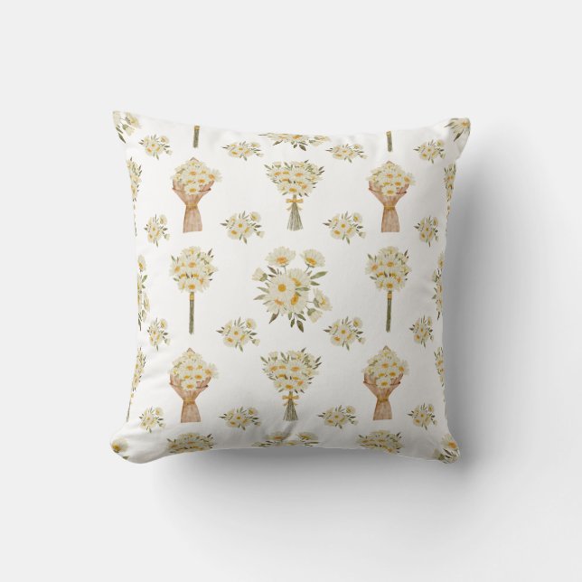 Watercolor Daisy Print Pattern Cushion (Front)