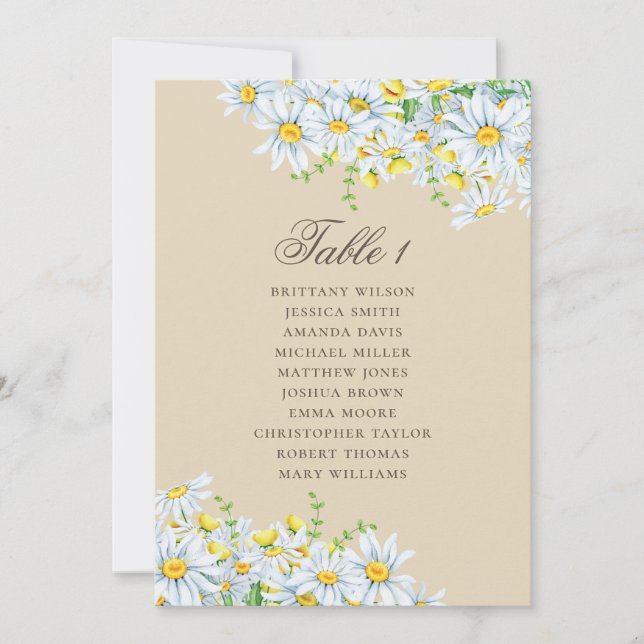 Watercolor daisy seating chart. Floral wedding Invitation (Front)