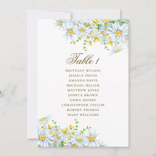 Watercolor daisy seating chart. Floral wedding Invitation (Front)
