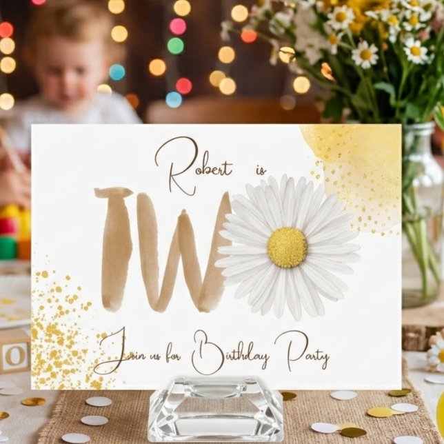 Watercolor daisy second Birthday Invitation (Creator Uploaded)