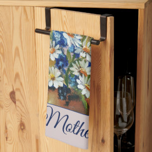 Watercolor daisy vase customisable   tea towel