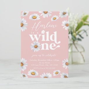 Watercolor Daisy Wild One Girl's first Birthday Invitation