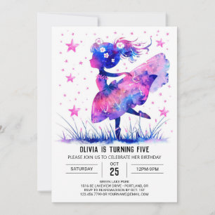  Watercolor Dancer Ballerina Birthday Invitation