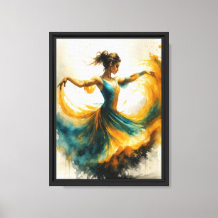 Watercolor Dancer in Blue and Orange Swirl Canvas Print