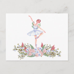 Watercolor dancing ballerina postcard