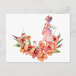 Watercolor dancing ballerina postcard