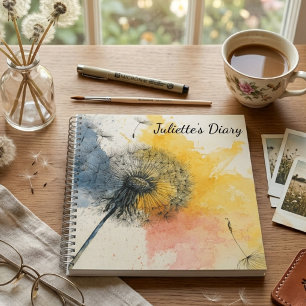 Watercolor Dandelion Diary  Notebook