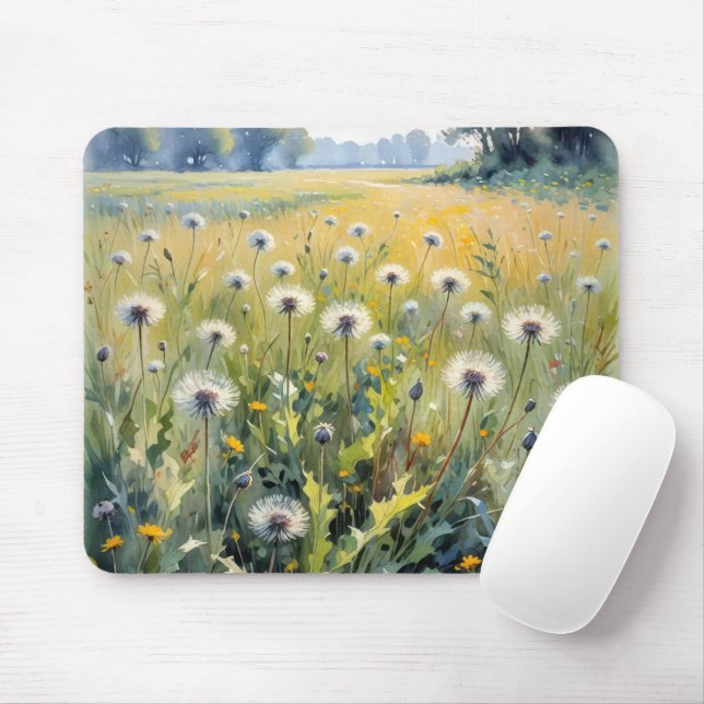 Watercolor Dandelion Field Mouse Pad (With Mouse)