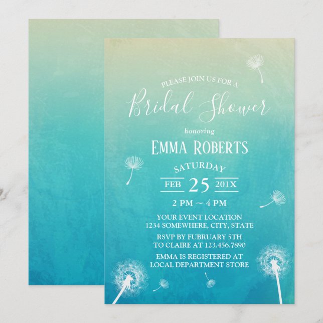 Watercolor Dandelion Spring Wedding Bridal Shower Invitation (Front/Back)