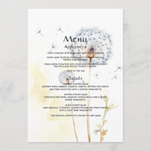 Watercolor Dandelion Wedding Menu