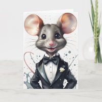 Watercolor Dapper Mouse in Tuxedo Formal Greeting