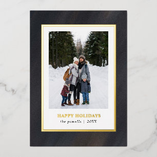 Watercolor Dark GRAY  Frame Photo Christmas Foil Holiday Card