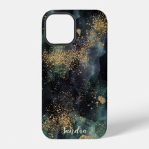Watercolor Dark Green Ombre & Gold Personalized