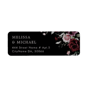 Watercolor Dark Roses Wedding Return Address Label